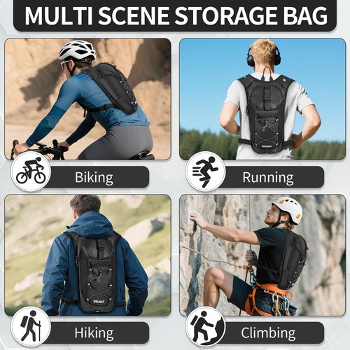 WELIDAY Hydration Backpack with 2L Water Bladder, Lightweight Hydro Pack for Cycling, Running, Hiking, Climbing (Black, 2L Water Bladder)