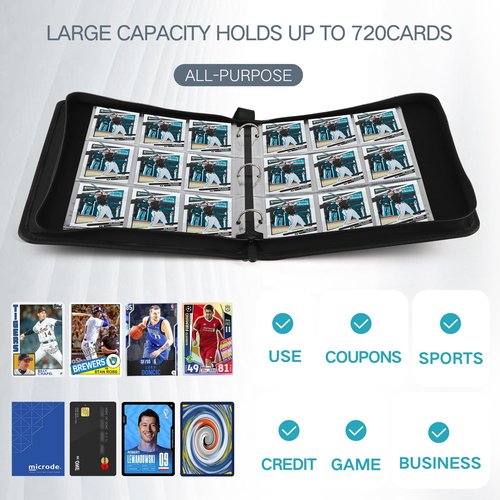 Trading Card Binder with Sleeves 9 Pocket Premium 720 Double Sided Pocket PU Card Collection Binder, Collectible Albums Card Folder for MTG, TCG, Sports Cards