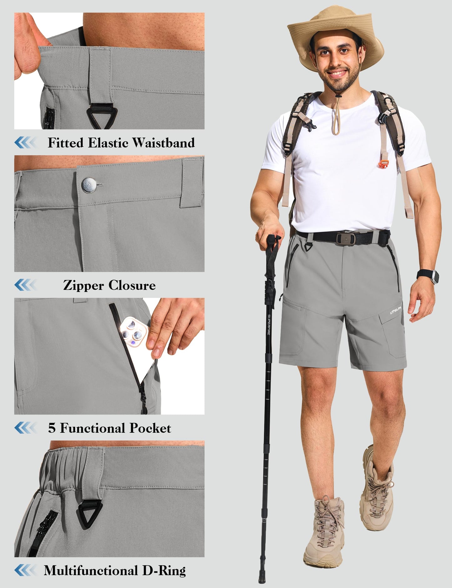 KPSUN Men's Hiking Cargo Shorts Quick Dry Stretch Casual Outdoor Golf Summer Shorts with 5 Pockets for Work Fishing Travel(SandKhaki M)