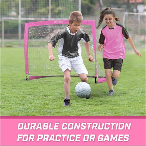 GoSports Team Tone 4 ft x 3 ft Portable Soccer Goal for Kids - Pop Up Net for Backyard - Pink
