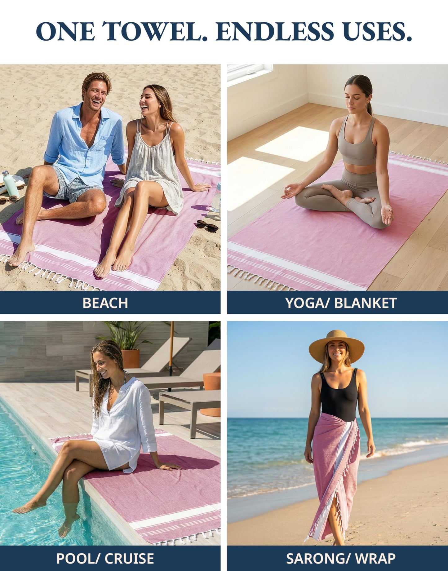 LANE LINEN Turkish Beach Towels Set of 12, Oversized Beach Towel, Lightweight Beach Essentials for Women, Large Pool Towel, Absorbent & Quick Dry, Sand Free Beach Towel, 39"x71" - Dazzling Dozen