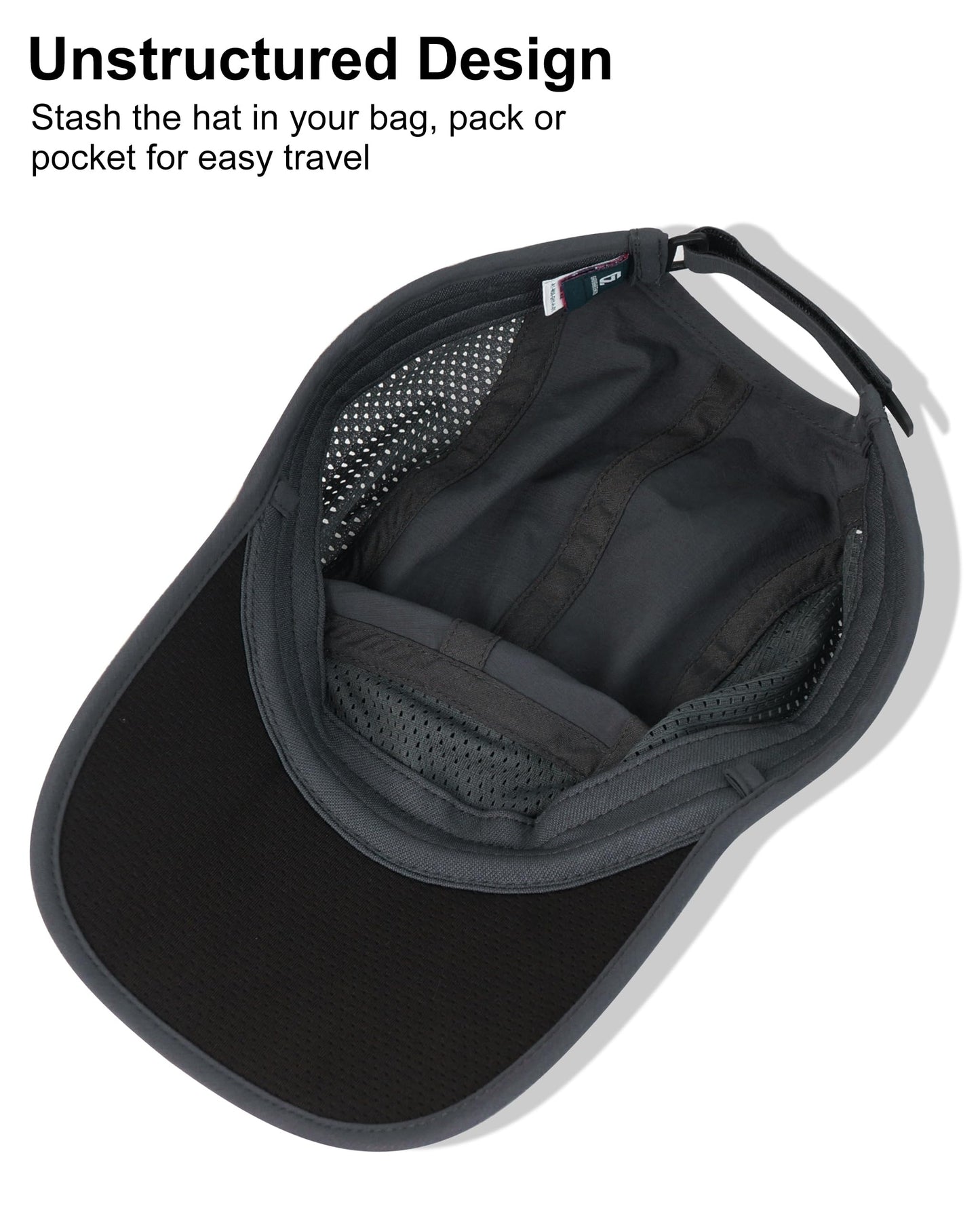 GADIEMKENSD Men Outdoor Hat Reflective Folding Running Sport Hats Summer Cool UPF 50 Sun Unstructured Baseball Caps for Men Women Breathable Light Quick Dry Travel Golf Hat Dark Gray