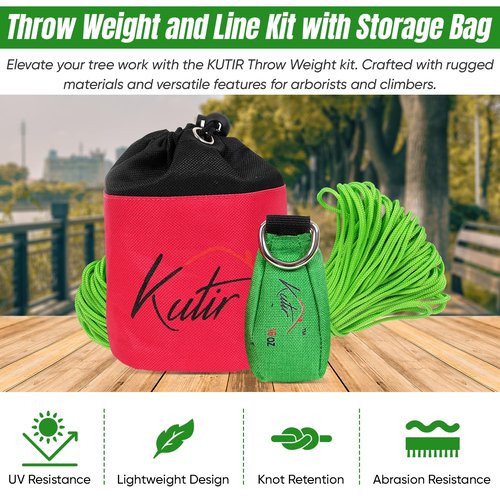 Kutir Throw Weight and Line Kit with Storage Bag 16 OZ 600D Pouch, 150 Foot Polyethylene Easter Rope for Arborists, Suitable for Tree Climbing, High Limb Throwing