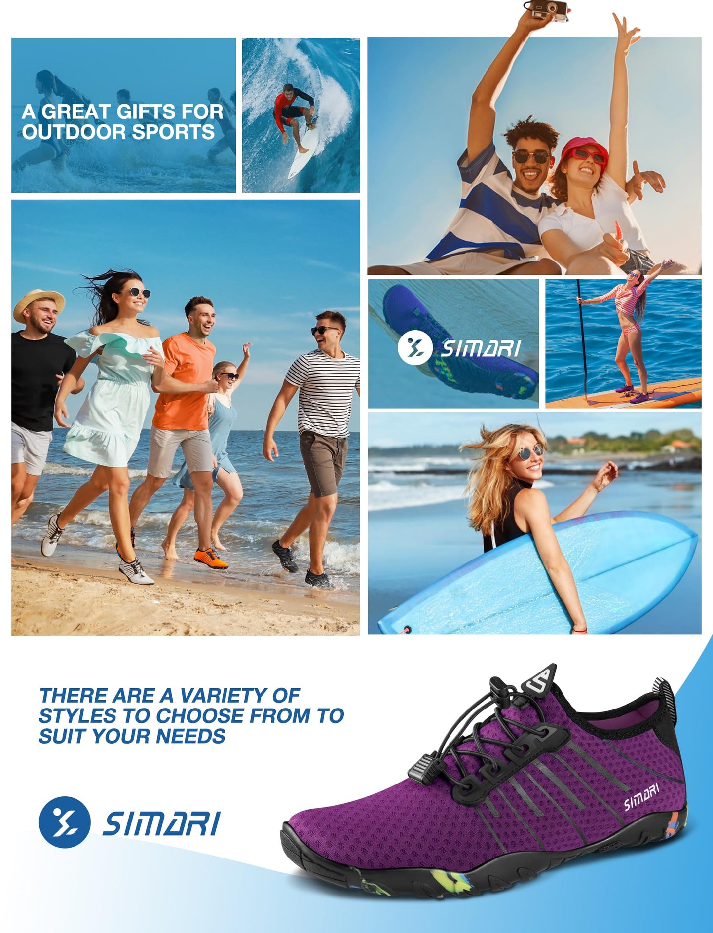 SIMARI Water Shoes for Women Men - Barefoot Quick-Dry Aqua Socks | Lightweight Swim Shoes for Surfing, Swimming, Beach Sports, Kayaking, Diving | Non-Slip Design