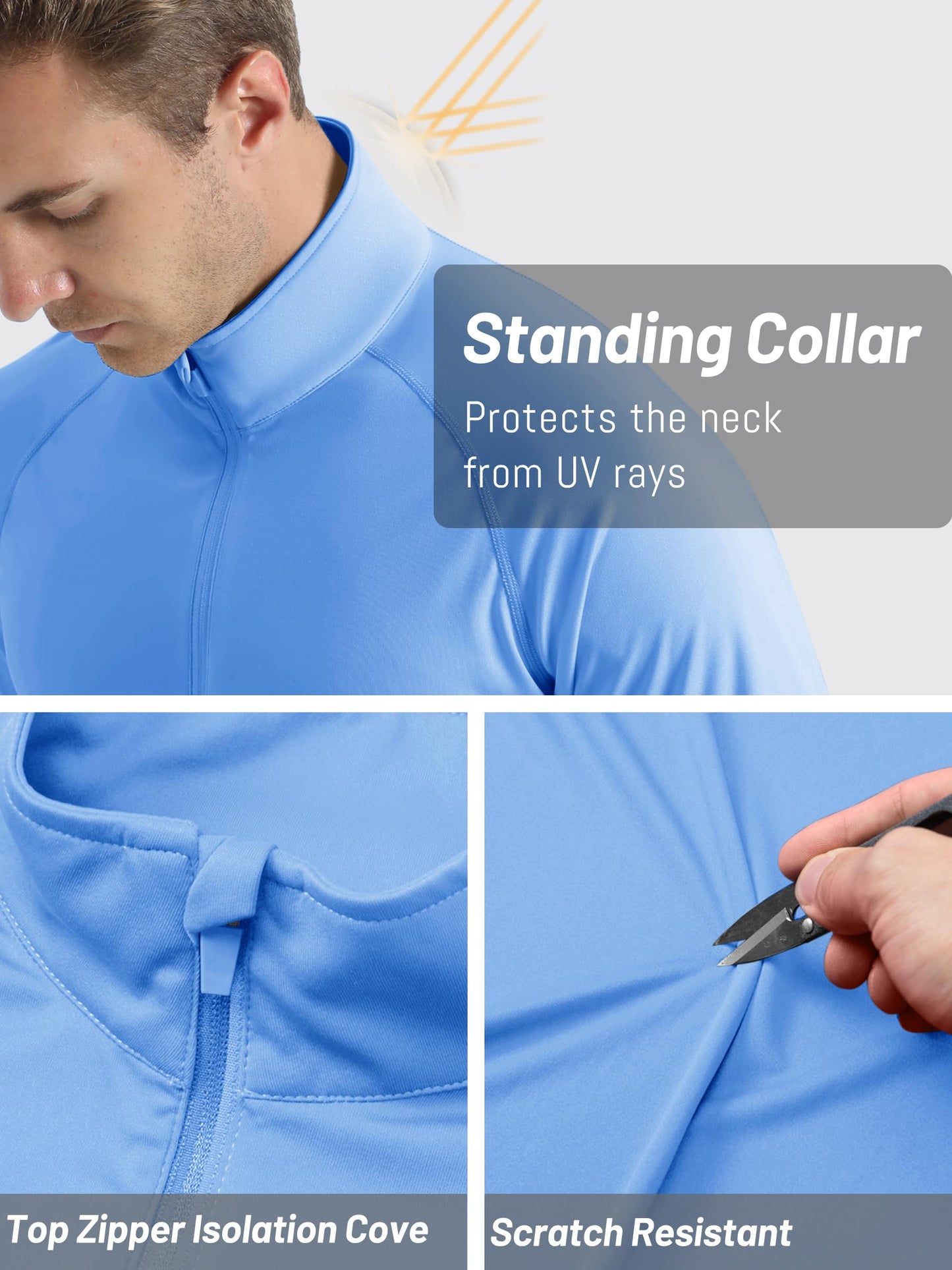 TACVASEN Long Sleeve Swim Shirts for UPF 50+ Sun Protection Pullover Shirts Quick Dry Rash Guard Outdoor 1/4 Zip Workout T-Shirts Light BlueXXL