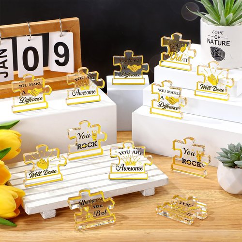 Geelin 10 Pcs Appreciation Acrylic Awards Puzzle Trophies Employee Appreciation Gifts Bulk Mini Thank You Award Trophy for Adults Students Team Teacher Classroom Favors Office Decorations