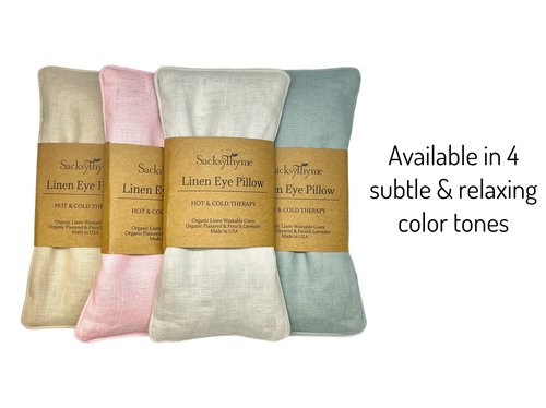 Sacksy Thyme Organic Linen Eye Pillow - Lavender & Flaxseed for Relaxation, Yoga, Stress Relief - Microwavable Heating Pad & Cool Compress - Made in USA - Gifts for Meditation - (Lavender)