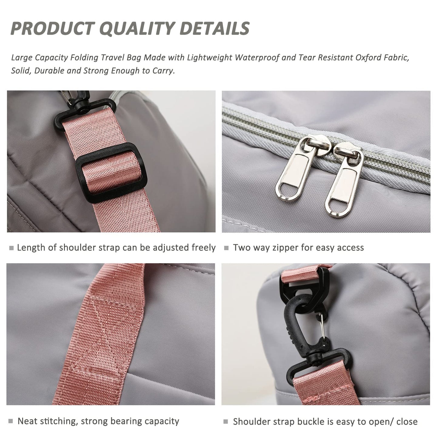 Pink+Toiletry Gym Bag for Women - Foldable Travel Duffel with Wet Pocket & Shoes Compartment, Dance & Overnight Bag, Small Luggage for Women and Man