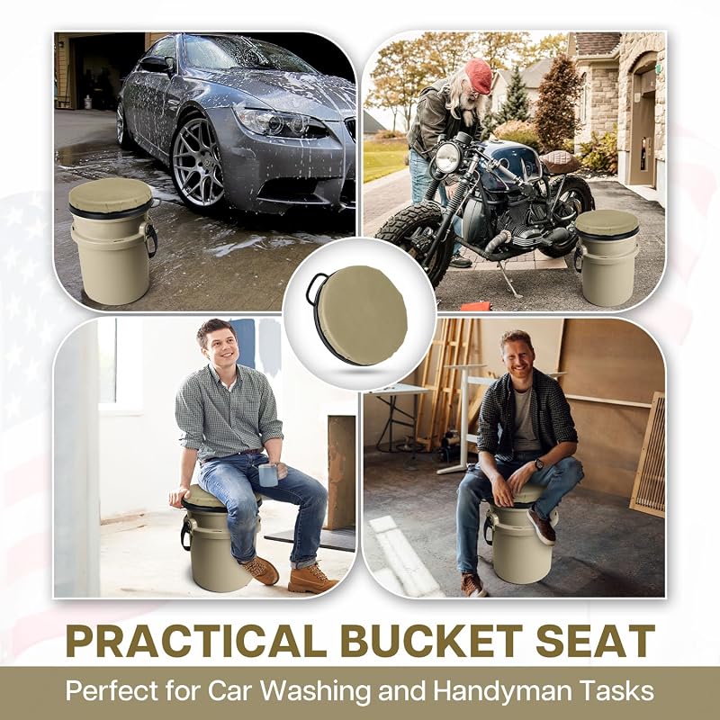 Tan 5 Gallon YETI Bucket Seat Lid - 360° Swivel Cushion for Fishing & Hunting