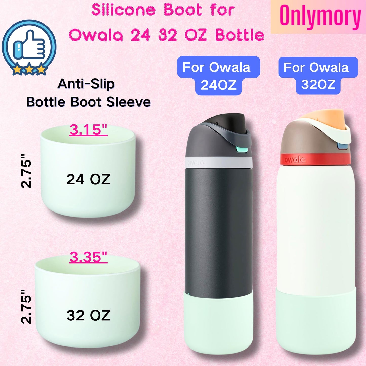 Silicone Boot for Owala 24 OZ Water Bottle, Boots for Owala 24OZ Bottle, Protective Sleeve Accessories, Anti-Slip Bottom Protector Bumper (Mint Green, 24 OZ)