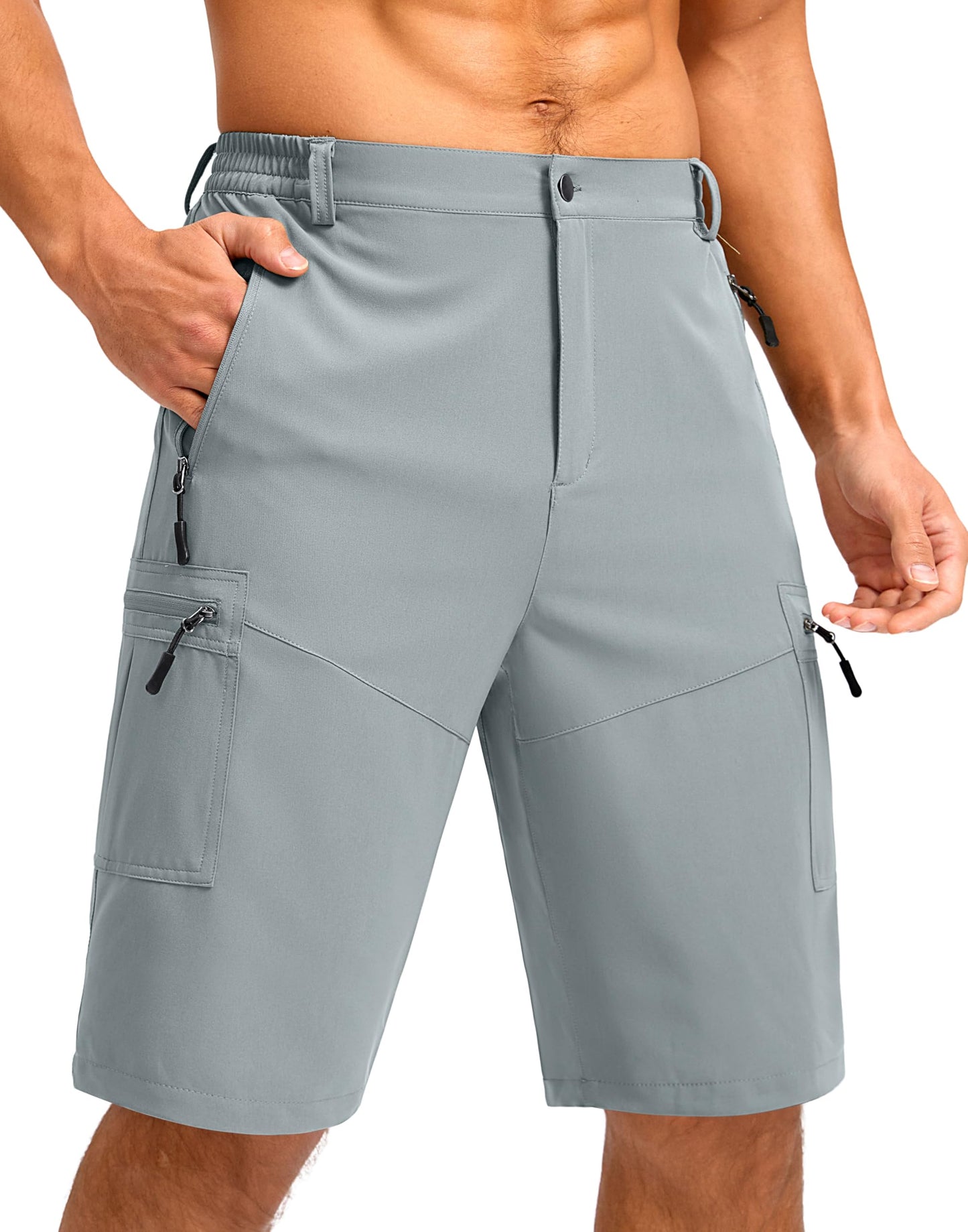 Pudolla Men's Hiking Shorts 11" Lightweight Cargo Work Shorts for Men Summer Travel Golf Casual Outdoor with 5 Pockets(Light Grey X-Large)