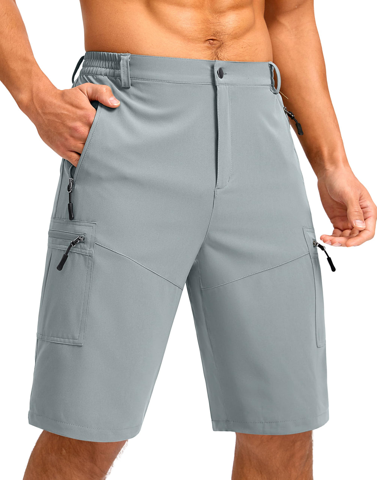 Pudolla Men's Hiking Shorts 11" Lightweight Cargo Work Shorts for Men Summer Travel Golf Casual Outdoor with 5 Pockets(Light Grey XX-Large)