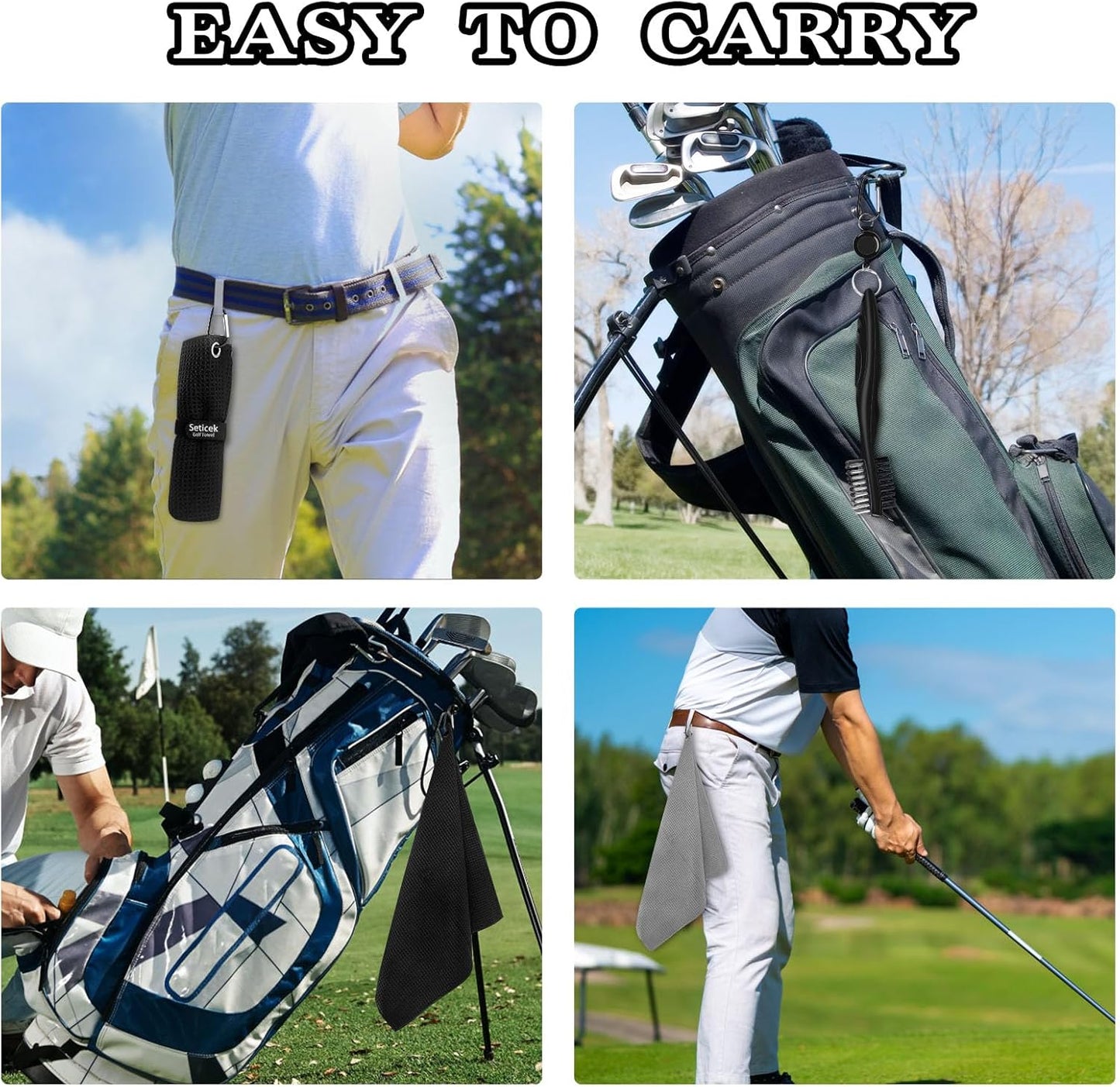 2 Pack Golf Towel (16" X 16") with Golf Club Brush, Microfiber Waffle Pattern Golf Towels for Golf Bags for Men,Essential Golf Combo Cleaning Kit (Black)