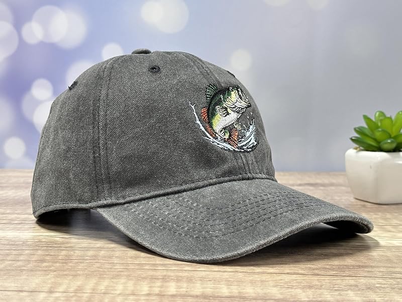 Bass Fishing Hat for Anglers – Adjustable, Unisex Dad Cap with Embroidered Bass