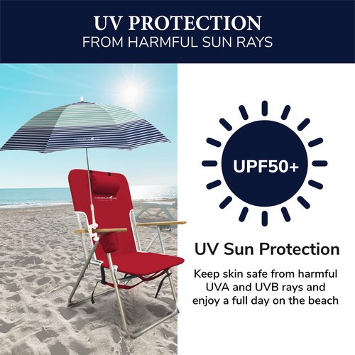 CARIBBEAN JOE Clamp On Umbrella for Beach Chair, Adjustable and Universal, UV Protection, 48 Inch Arc, Horizon Stripe
