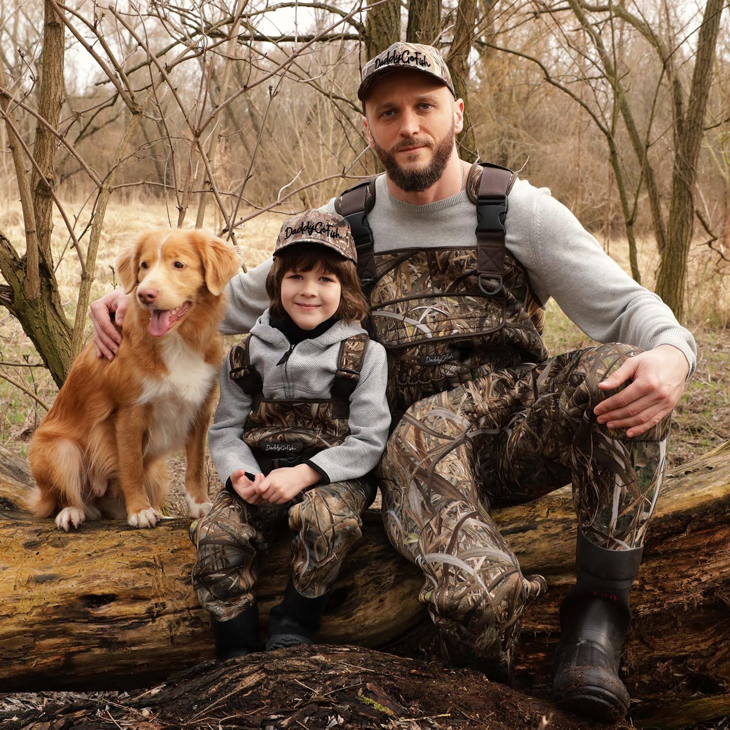 DaddyGoFish Neoprene Chest Waders for Kids and Adults, BootFoot, Fishing & Hunting with a Camouflage Caps, and a Wader Hanger