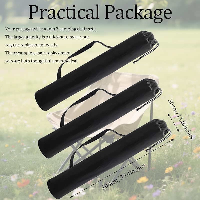 3Pcs Camping Chair Replacement Bags - 100x30cm Drawstring Carry Bags for Folding Chairs (Black) - 0.8 x 7.5 x 5.5 Inches Variation