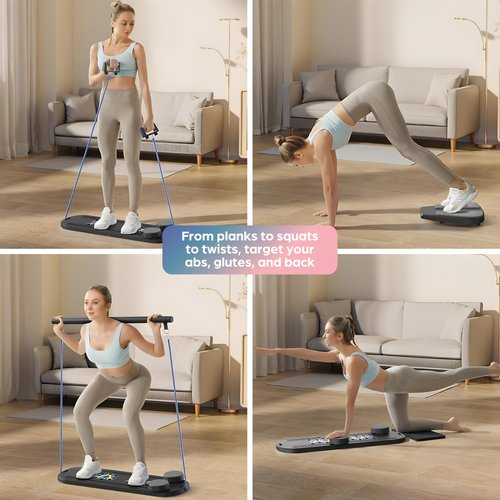 Esne- Foldable Pilates Reformer Set - 6-in-1 Home Workout Board with Thickened Resistance Bands, Balance Bar & Non-Slip Socks | Portable Core Strength Trainer for Full-Body Toning (2025 Upgrade)