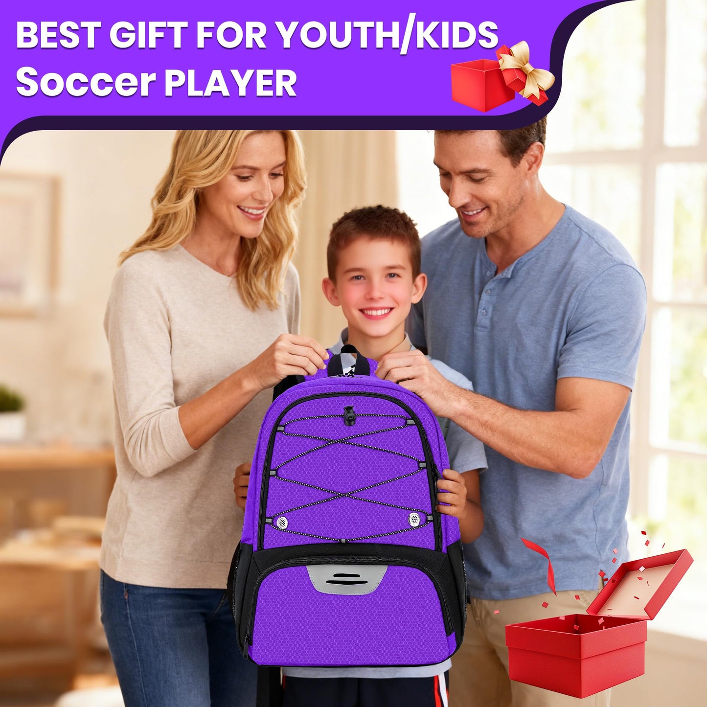 Hsmihair Youth Soccer Bag-Soccer Backpack & & Backpack for Football Volleyball Basketball,with Ball Compartment and Separate Cleat Training Package (Purple)