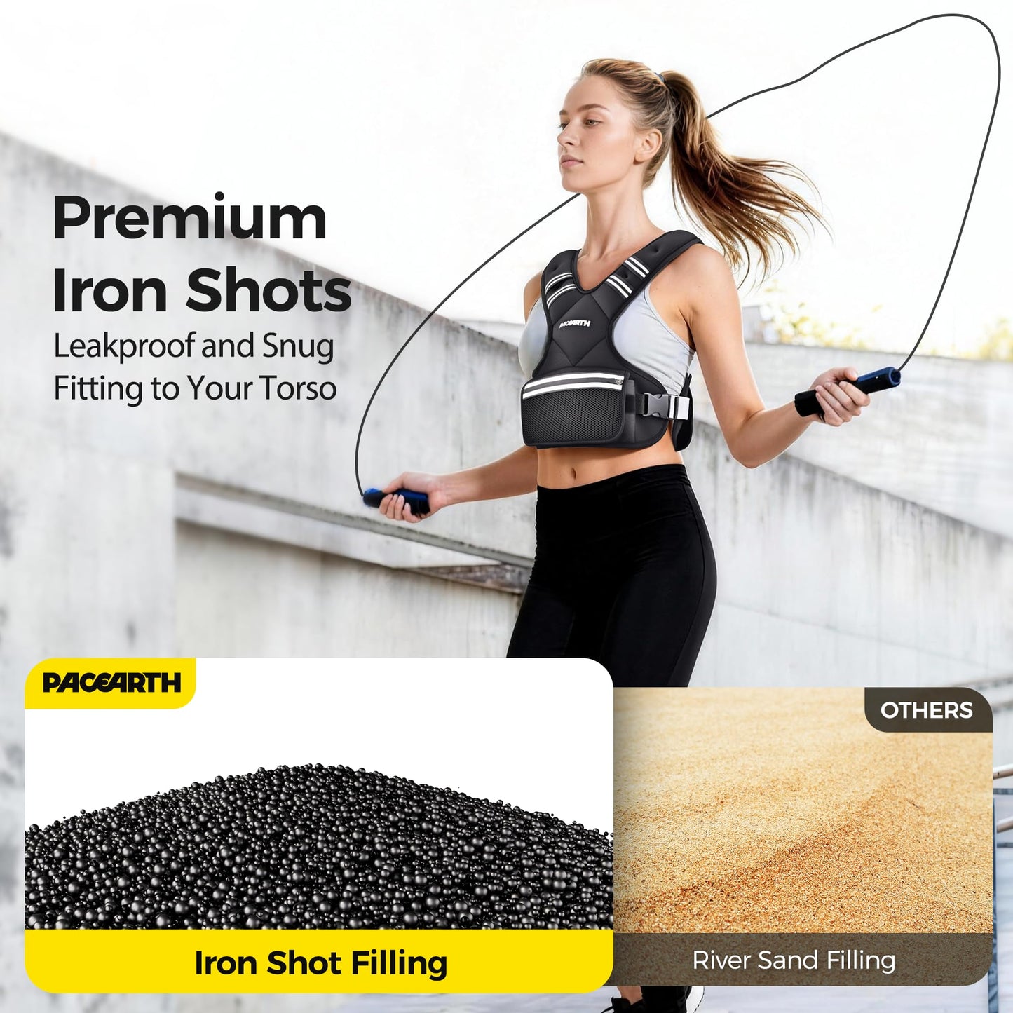 Adjustable Weighted Vest PACEARTH Ironsand Weight Vest with Six 1.5-lb Adjustable Weights, 11-20 lbs Total, Big Zipper Pouch, Home Workout Weight Vest for Men and Women in Cardio and Strength Training