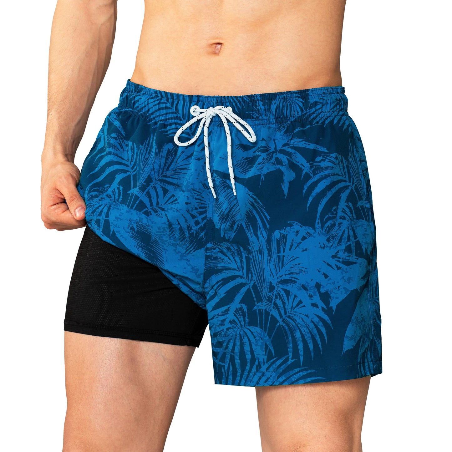 BRISIRA Mens Swim Trunks 5 inch Swim Shorts Quick Dry Stretch Bathing Suits with Compression Liner Board Shorts Pockets