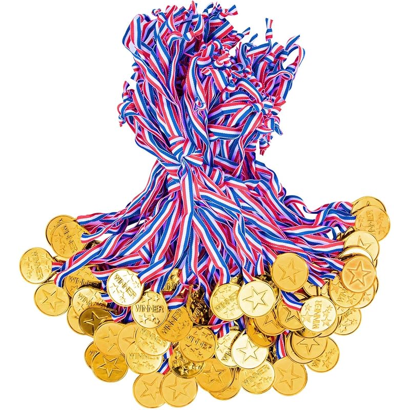 100 Pcs Gold Winner Medal Set - Plastic Trophies 3.6cm for Sports, Parties & Games