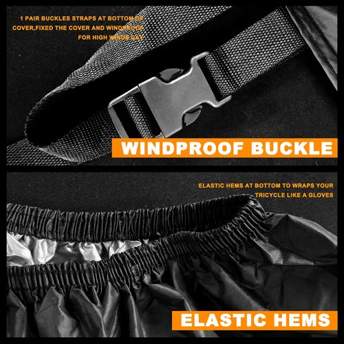 Adult Tricycle Cover Waterproof Outdoor, Electric Trike 3-Wheel Bicycles Storage Covers for eBike Bikes,Durable Anti-UV 420D Polyester,with Buckle,Reflective Handle-78"Lx34"Wx44"H(Large)