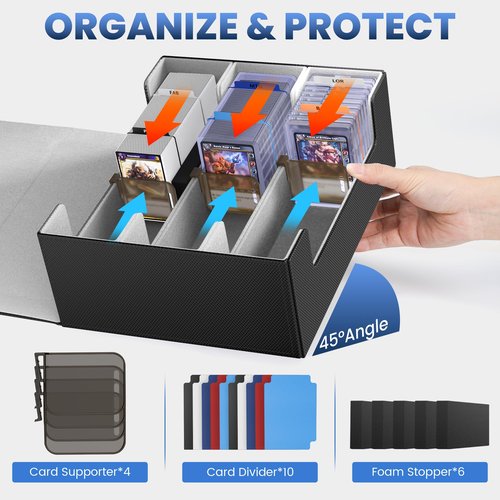 Co-opting Card Storage Box For Trading Cards 1800+,Card Deck Box With 10 Dividers,6 Foam Stoppers,4 Supporters,Commander Deck Case Fit For Toploaders,MTG,YuGiOh,TCG and Magic Cards