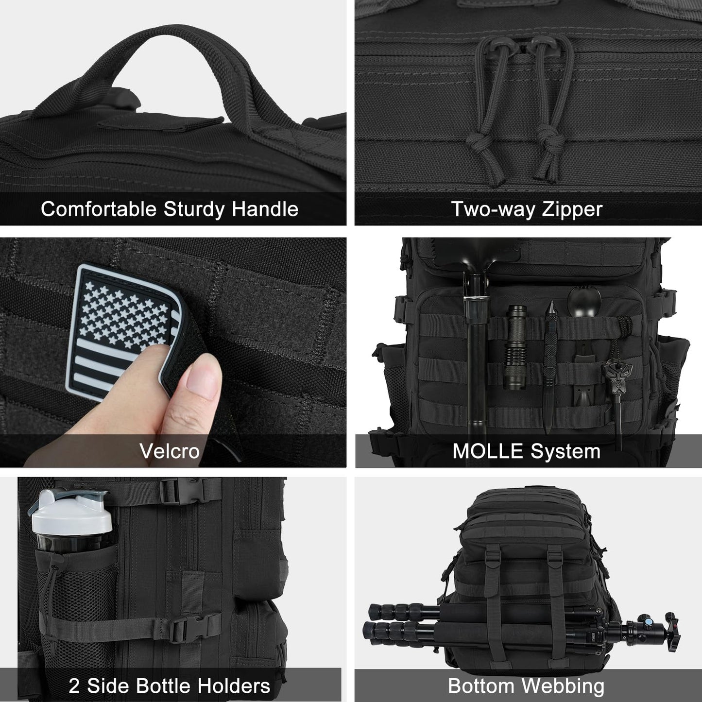 kookoomia Military Tactical Backpack 25L Day Backpack for Men Molle Army 3 Days Assault Pack Bug Out Bag Water Resistant and Heavy Duty Hiking Treeking Rucksack - Black
