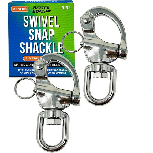 Better Boat Stainless Steel Quick Release Snap Shackles, 2-Pack, 3.5", 316 Marine Grade, Swivel Shackle for Sailing Rigging, SCBA Mask Clips, Spinnaker Halyard, and Sailboat Hardware