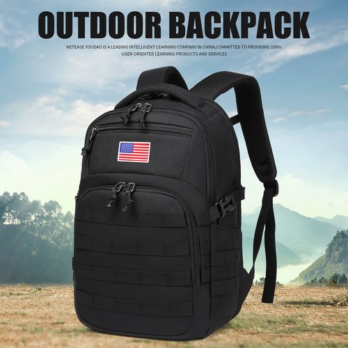 Wotony Military tactical backpack, backpack for men black small tactical assault bag (Black, 18.5 inch)