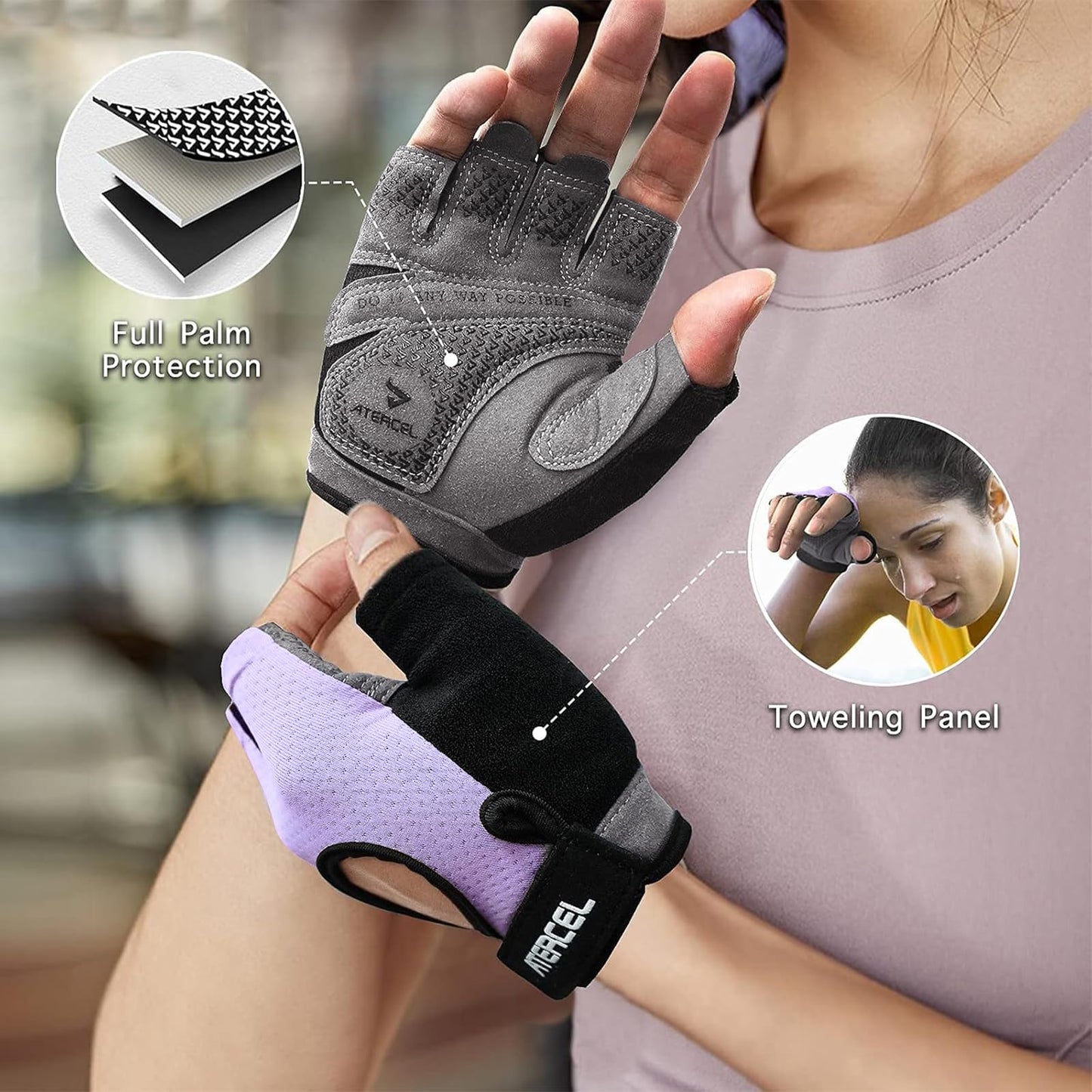 ATERCEL Weight Lifting Gloves Full Palm Protection, Workout Gloves for Gym, Cycling, Exercise, Breathable, Super Lightweight for Men and Women(Violet, M)