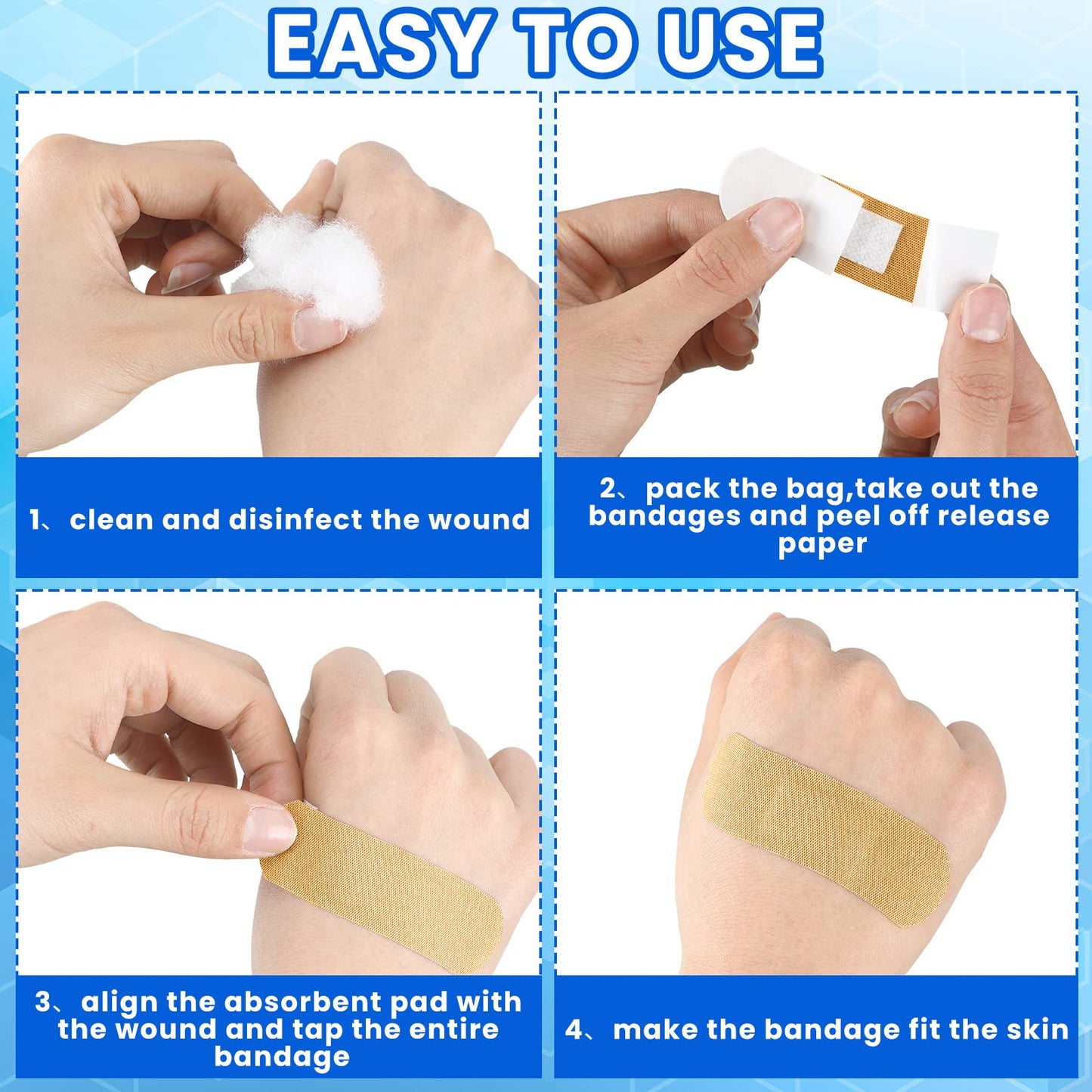 Lounsweer 1000 Pcs Fabric Adhesive Bandages Variety Pack Bulk Assorted Sizes Flexible Breathable Patch Fabric Bandages for Family First Aid Skin Wrap Finger Wound, Natural