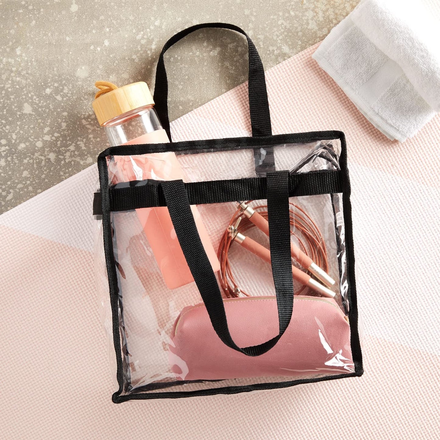 Juvale Clear PVC Tote Bag - Stadium Approved Clear Concert Bag - Women’s See-Through Purse & Lunch Tote for Work - Waterproof Tear-Resistant Zippered Transparent Pouch - Pack of 2, 12 x 6 x 12 in