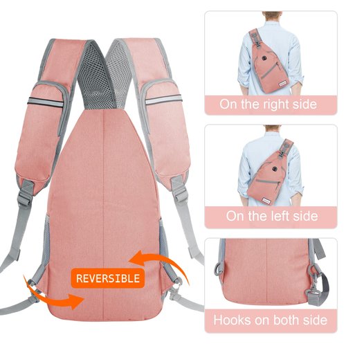 ZOMAKE Sling Bag,Small Crossbody Sling Backpack,Water Resistant Shoulder Daypack for Travel,Anti Thief Chest Bag for Hiking(Pink(New))
