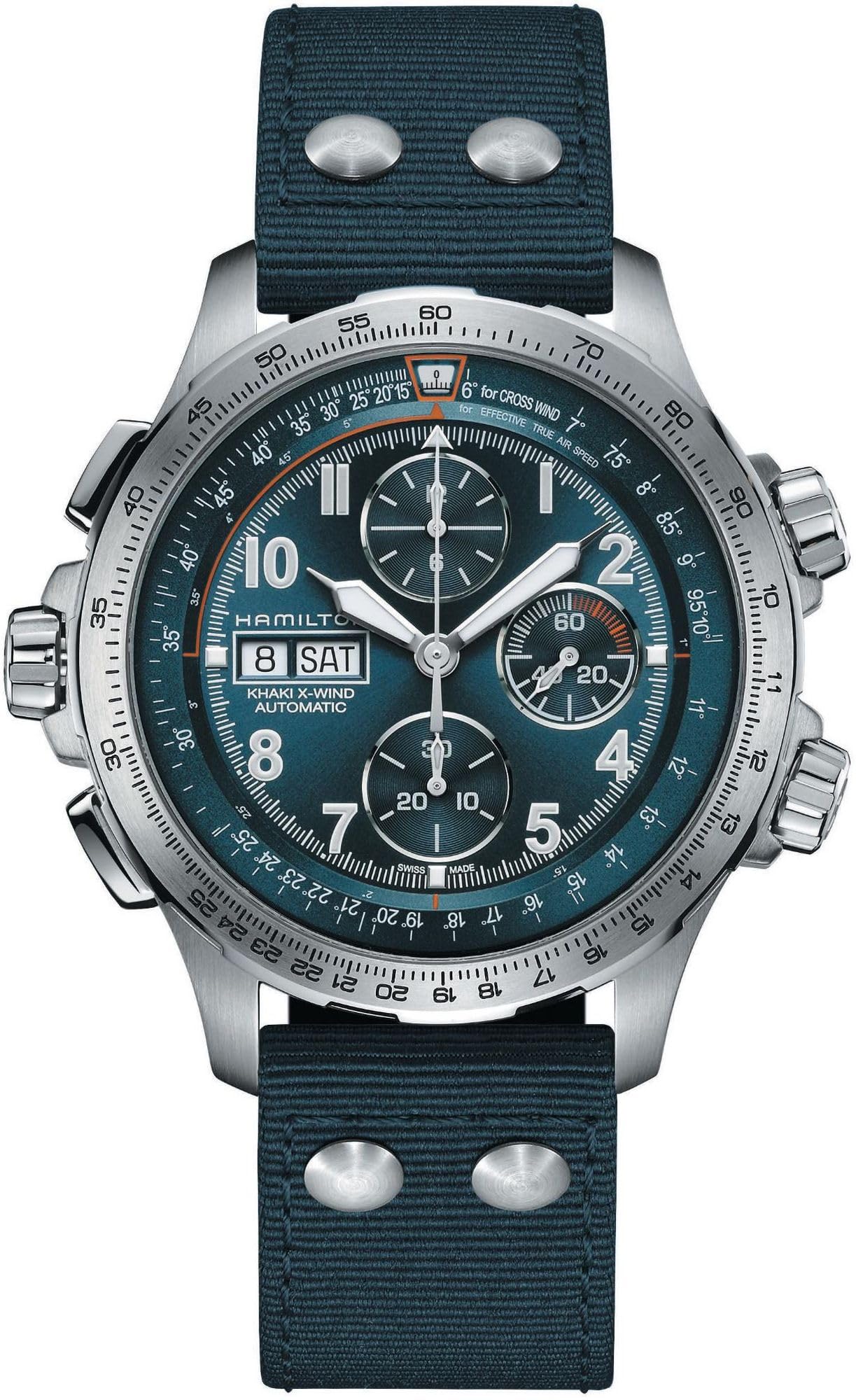 Hamilton Khaki Aviation Automatic Men's Watch, 45mm Stainless Steel Case, Swiss Made, Blue Dial Analog Wrist Watch for Men, 100m Waterproof, Sapphire Crystal, Textile Strap