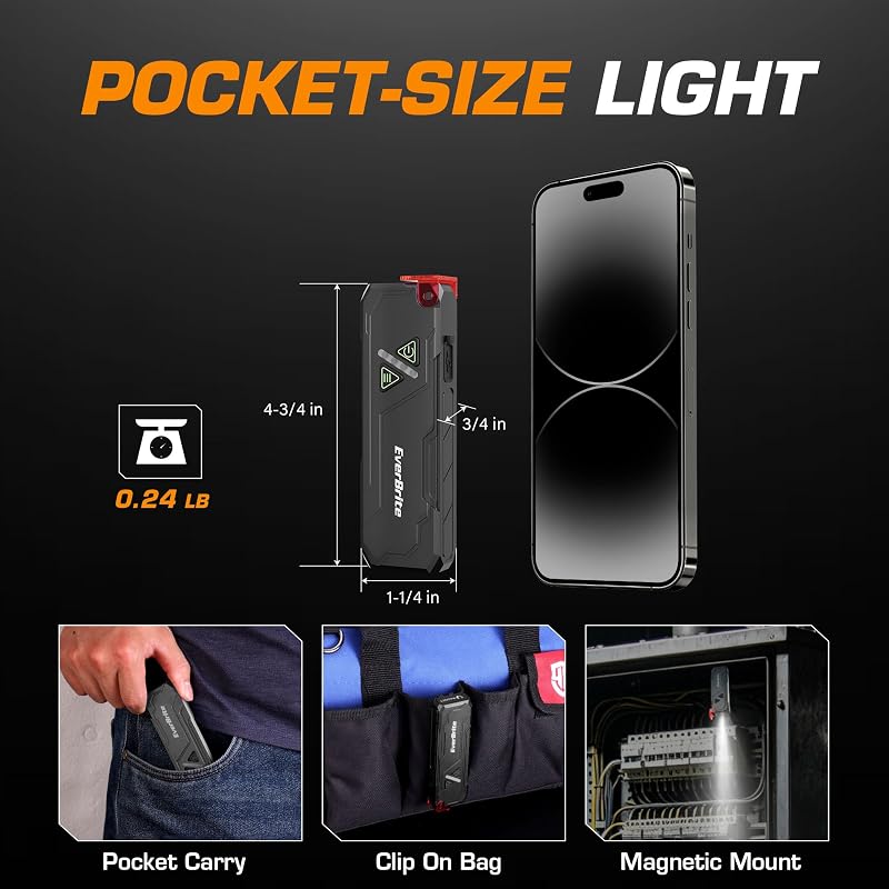 EverBrite Flat Rechargeable EDC Flashlight with RGB UV Light - Black