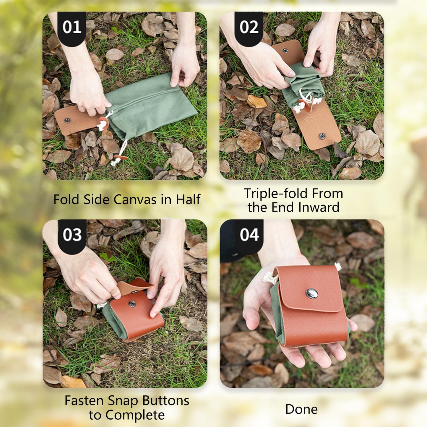2-Pack Canvas Leather Foraging Bags, Portable Foldable Gathering Bags, Ideal for Mushroom Picking, Hiking, Hunting, Camping, and Bushcraft (Black)