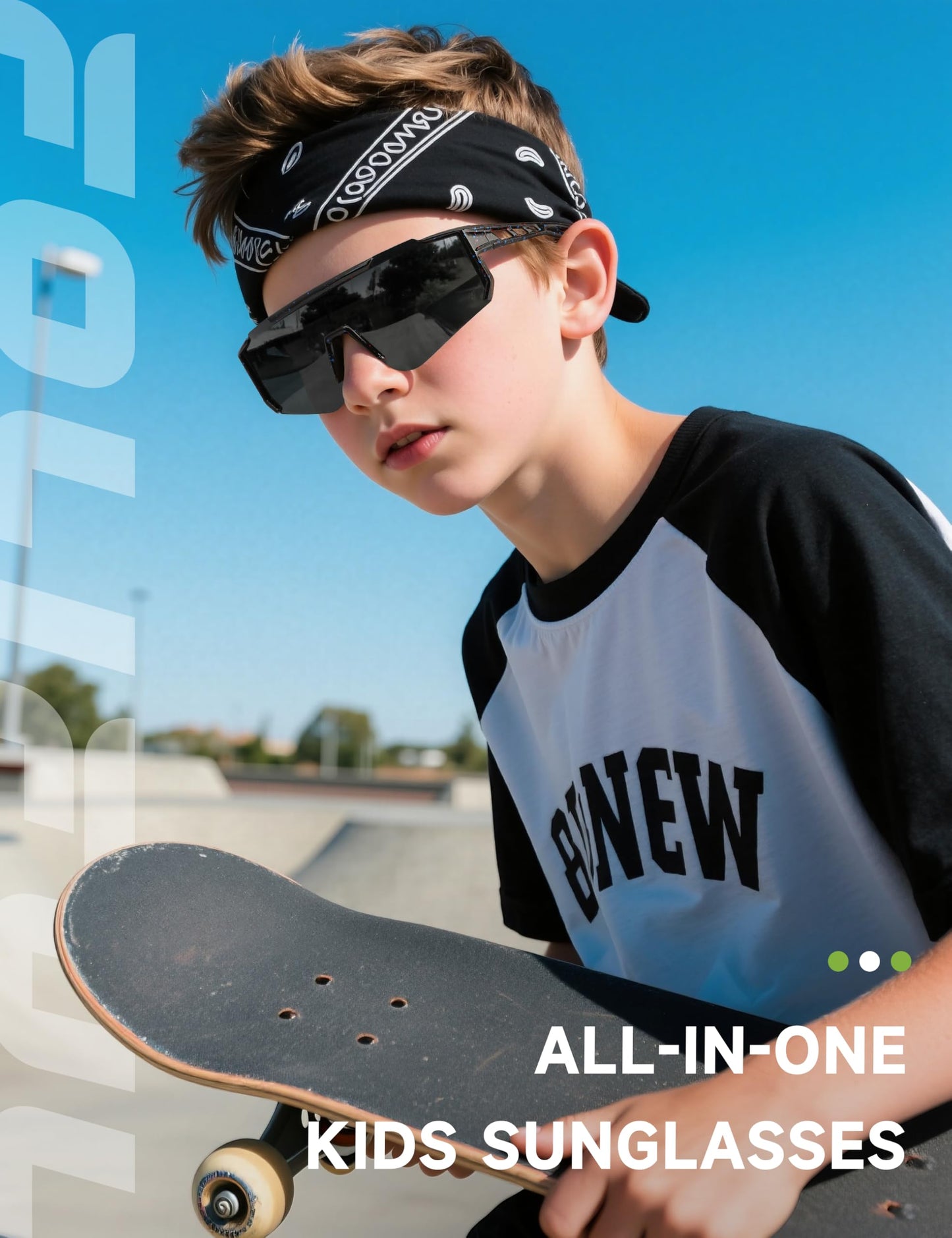 Foliful Kids Polarized Baseball Sunglasses for Boys Girls - Youth Softball Cycling Sports Sunglasses UV Protection Lightweight Goggles, Grey/Green/Red