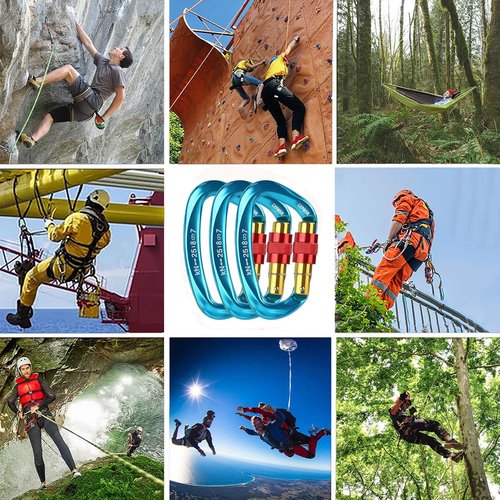 LXPWHR D Shape Carabiner 25KN Heavy Duty Climbing Mountaineer Expanding exploratory Caverns Connection Protection Locking Carabiner Clip Carabiner Screw Lock Hammock Camping Outdoor Equipment