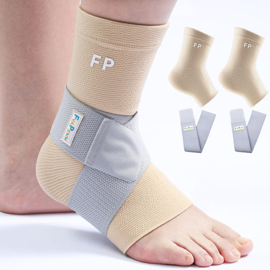 FvaPemm Copper Ankle Brace for Women Men 2 Pack Ankle Compression Sleeve Support for Sprained Ankle, Plantar Fasciitis Relief & Achilles Tendonitis Brace, Sports, Running, Nude, S