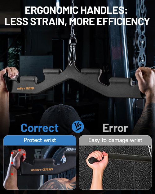 MOST GRIP LAT Pull Down Bar with 6 Ergonomic Handles, Neutral Grip LAT Pulldown Attachments for Whole Back Training, Wide Grip LAT Pulldown Bars for Home Gym Cable