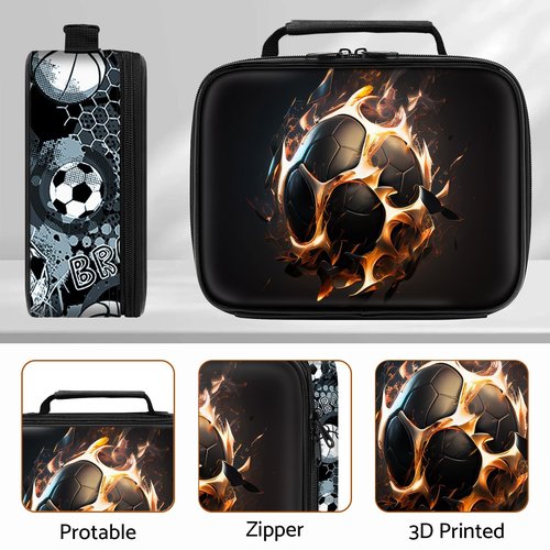 Fitvc School Backpack for Boys - 4pcs Soccer Boys Backpack with Lunch Box Set for Kids Children Teens Elementary Middle School - 17″ Sport Bookbag Travel Back Pack for Age 6-18