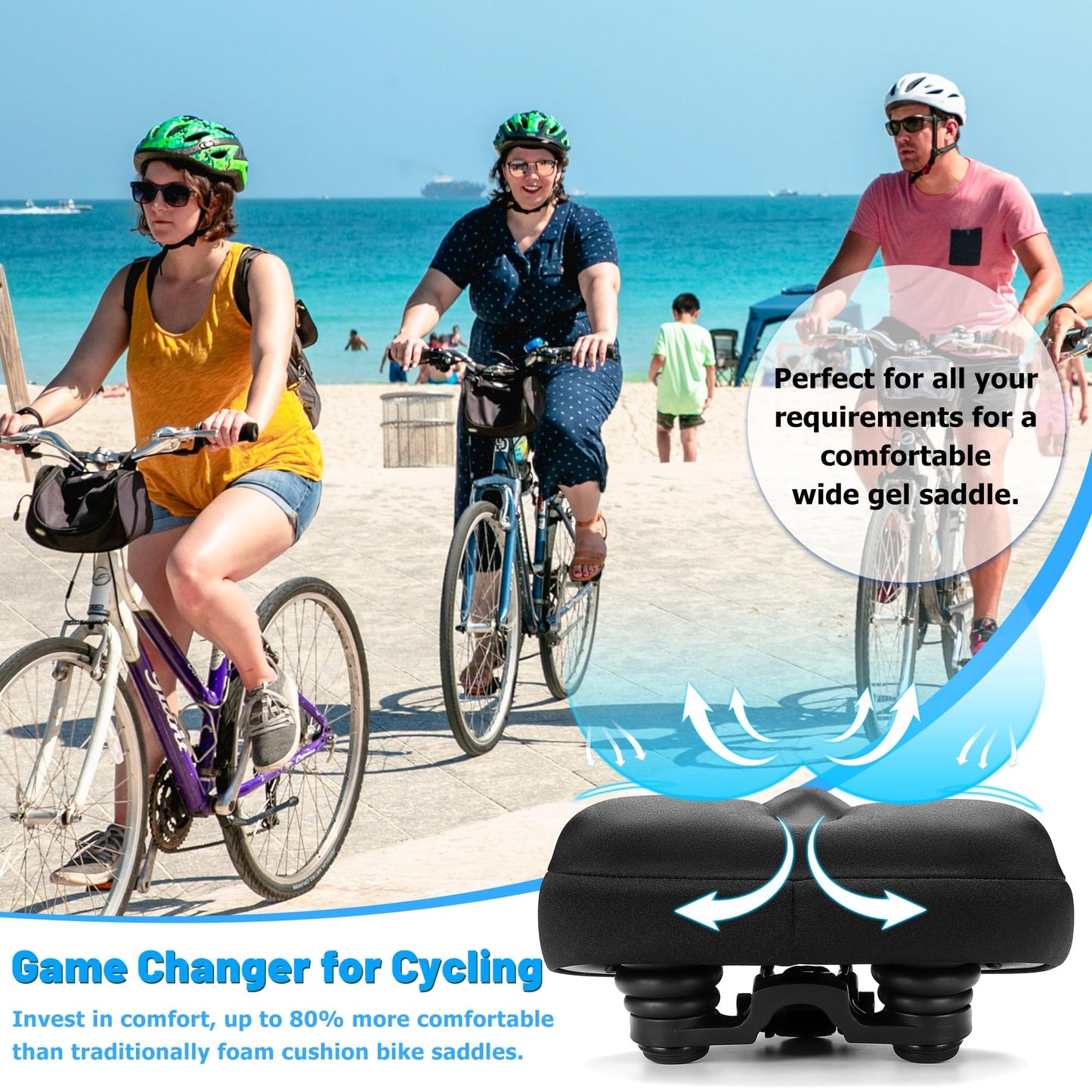 CDYWD Oversized Bike Seat for Men & Women, Comfortable Gel Padded, Extra Wide Bicycle Seat Cushion Comfort, Replacement Saddle for Peloton, Stationary Exercise Bike, Mountain Bike, Cruiser, City Bike