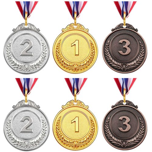 VICROIC 6 Pcs Gold Silver Bronze Award Medals for Kids Adults, 1st 2nd 3rd Winner Metal Medals, Gold Silver Bronze prizes for Classroom, Sports, Competitions, Tournaments, Party, 2 Inches (6)