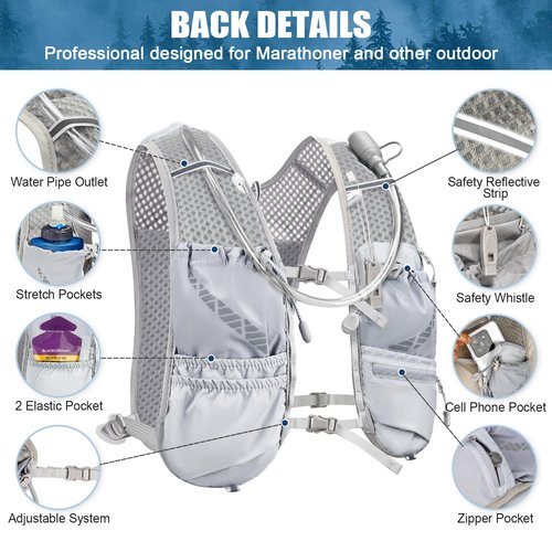 kimhomly Running Hydration Vest for Women Men, Lightweight Adjustable Hydration Backpack with 1.5L Water Bladder Bag for Hiking, Trail, Running, Marathons, Cycling