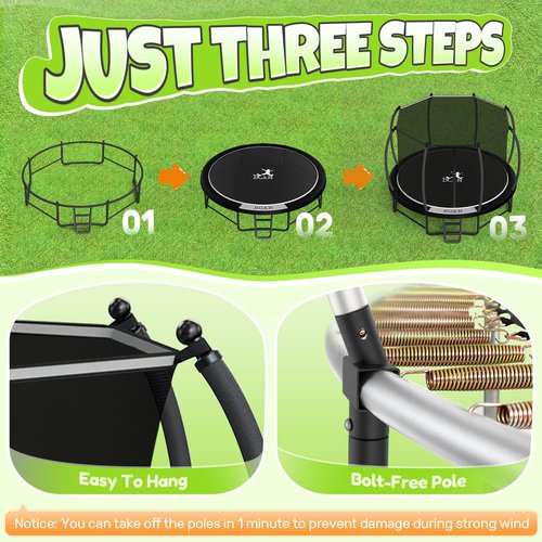 BCAN Trampoline 8FT 10FT 12FT 14FT 15FT 16FT Recreational Trampoline with Enclosure for Kids Adults, ASTM Approved, Outdoor Trampoline with Ladder for Kids