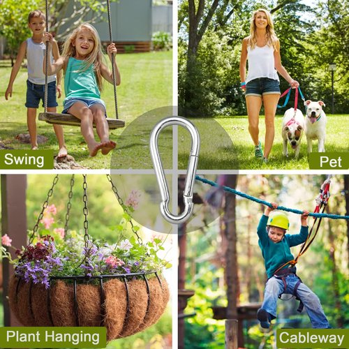 Carabiner Clips, 10PCS 2.36 Inch Stainless Steel Keychain Carabiner. Small Carabiner Clips, Spring Snap Hook, Locking Carabiners Clips for Plant Hanging, Outdoor Camping. 270 lbs.