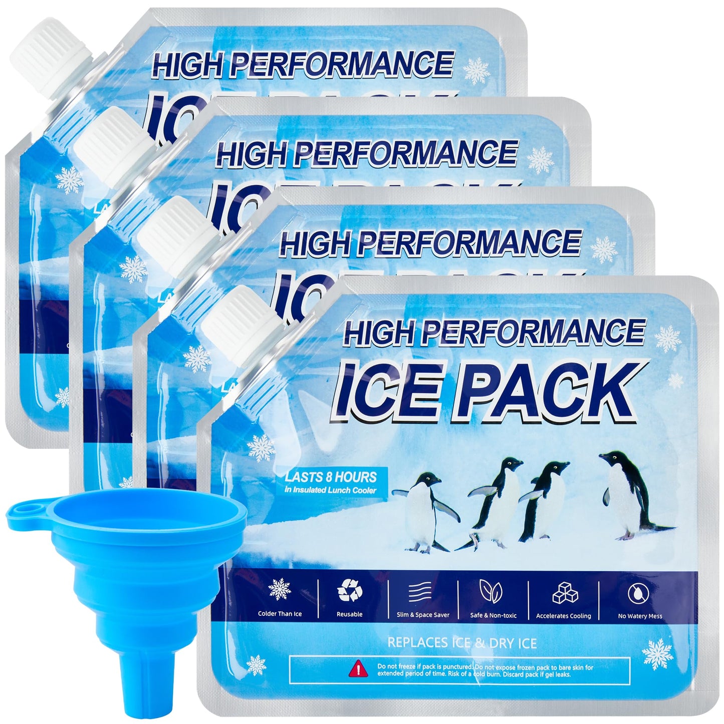 Omoojee Reusable Ice Packs for Cooler, 4 Pack Freezer Ice Packs for Lunch Boxes, Cooler Ice Packs for Camping Gear, Fishing, Medium