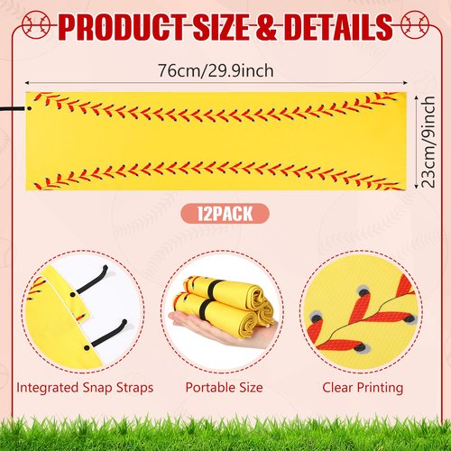 HunnmingRe 12 Pcs Mini Softball Cooling Towel with Snap Loop, 30" x 9" Cooling Towel for Neck and Face Breathable Chilly, Microfiber Sport Rags for Softball Team Gift, Cold Sweat Rag for Sport